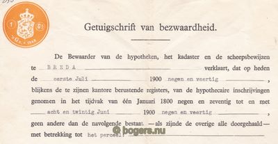 Getuigschrift van bezwaardheid. De Bewaarder van de hypotheken, het kadaster en de scheepsbewijzen