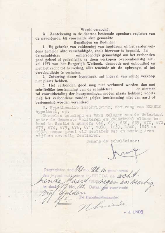 Akte van schulderkenning met hypotheekstelling Jacobus Bastiaansen / Henricus (Harrie) Bogers 1949