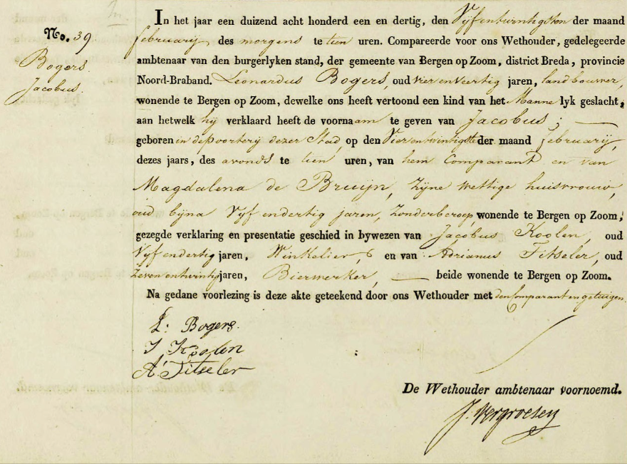 geboorteakte jacobus bogers