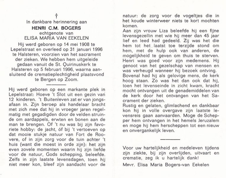 bidprentje henri bogers Halsteren