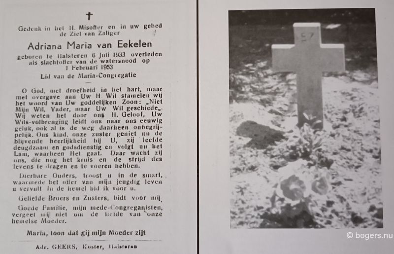 Adriana Maria van Eekelen omgekomen tijdens de watersnoodsramp 1 februari 1953 te Halsteren