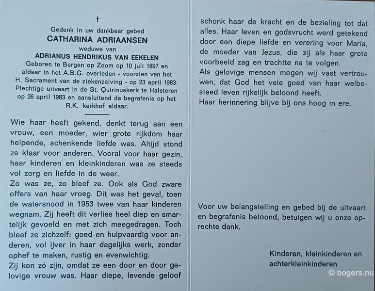 gedachtenis plaatje catharina adriaansen